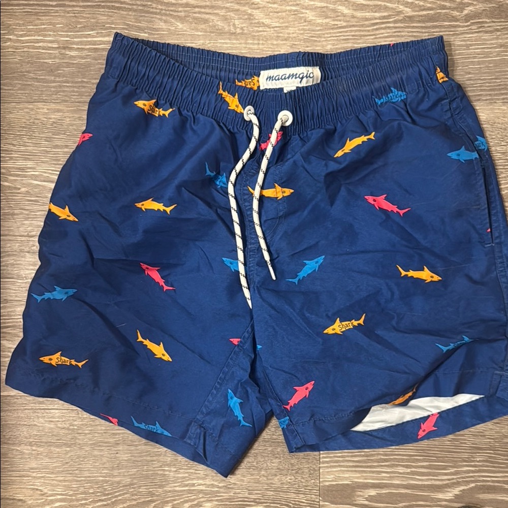 Maamgic Blue Shark Print Swim Shorts
